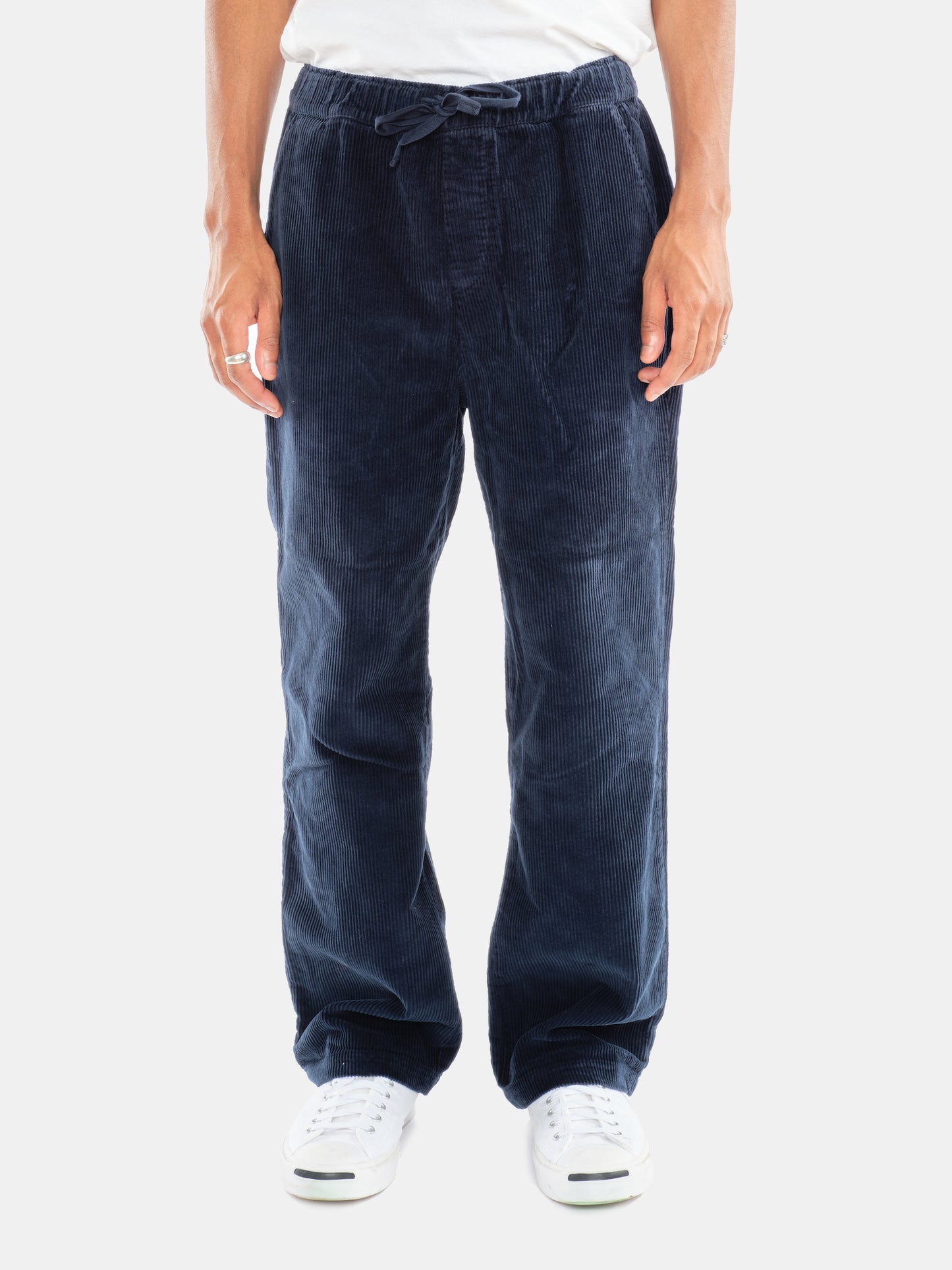 Simple Cord Drawstring Trouser in Washed Navy