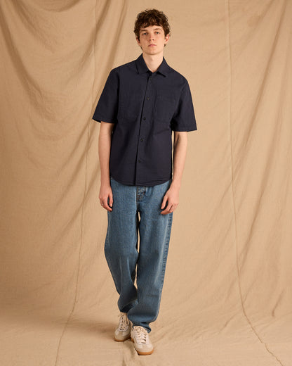 Derby Seersucker Shirt in Dark Navy