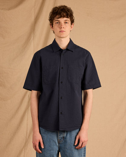 Derby Seersucker Shirt in Dark Navy