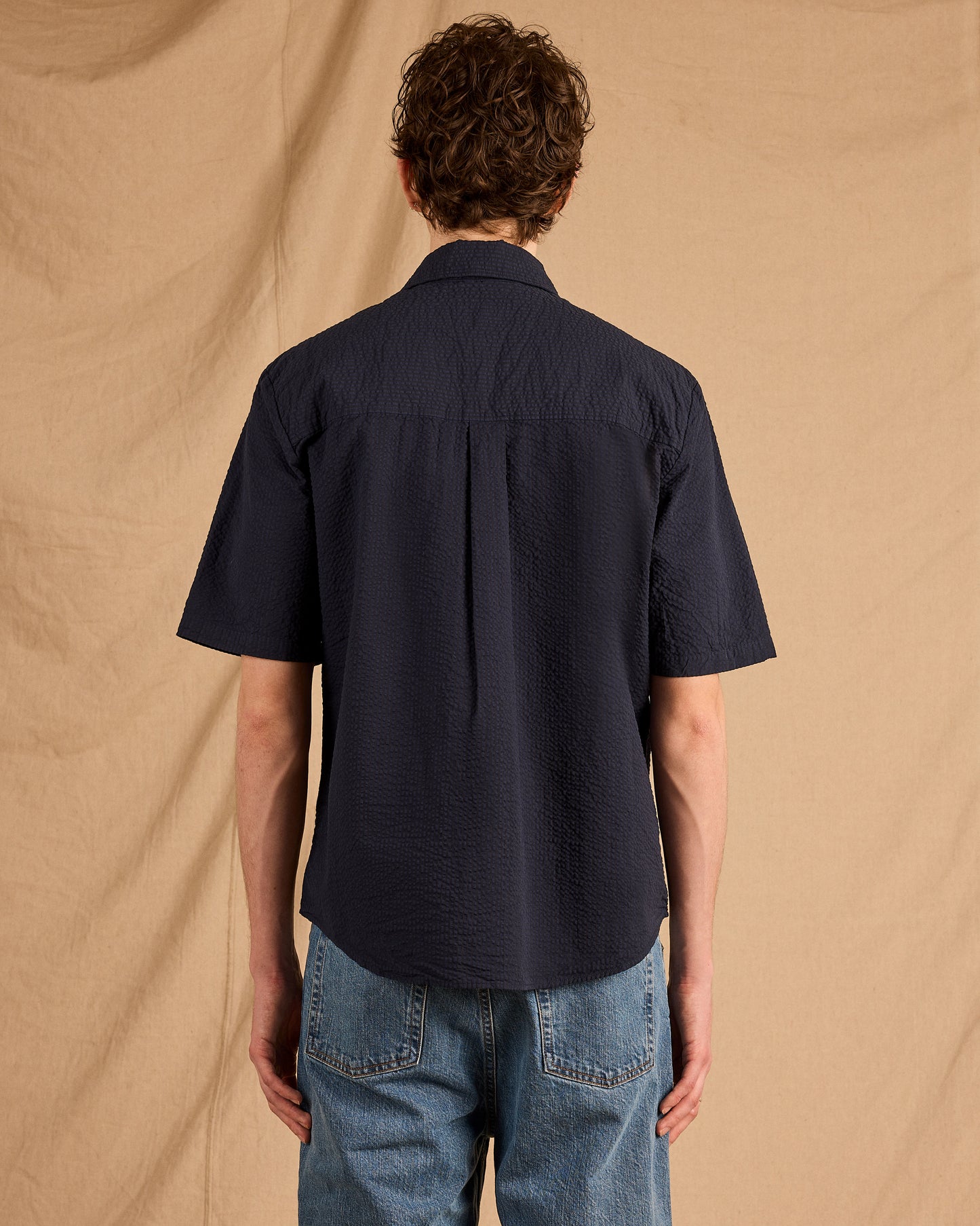 Derby Seersucker Shirt in Dark Navy
