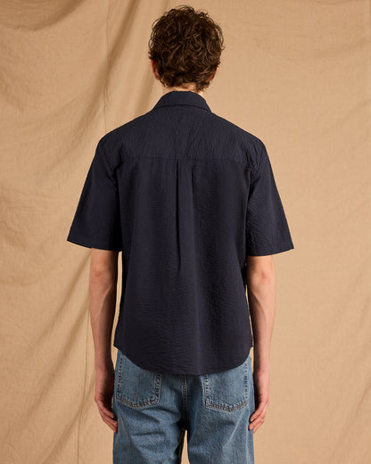 Derby Seersucker Shirt in Dark Navy