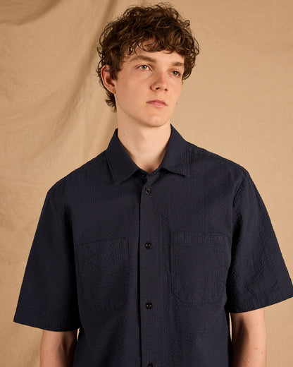 Derby Seersucker Shirt in Dark Navy