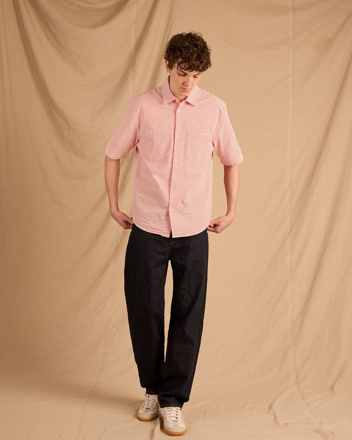 Derby Seersucker Shirt in Washed Red