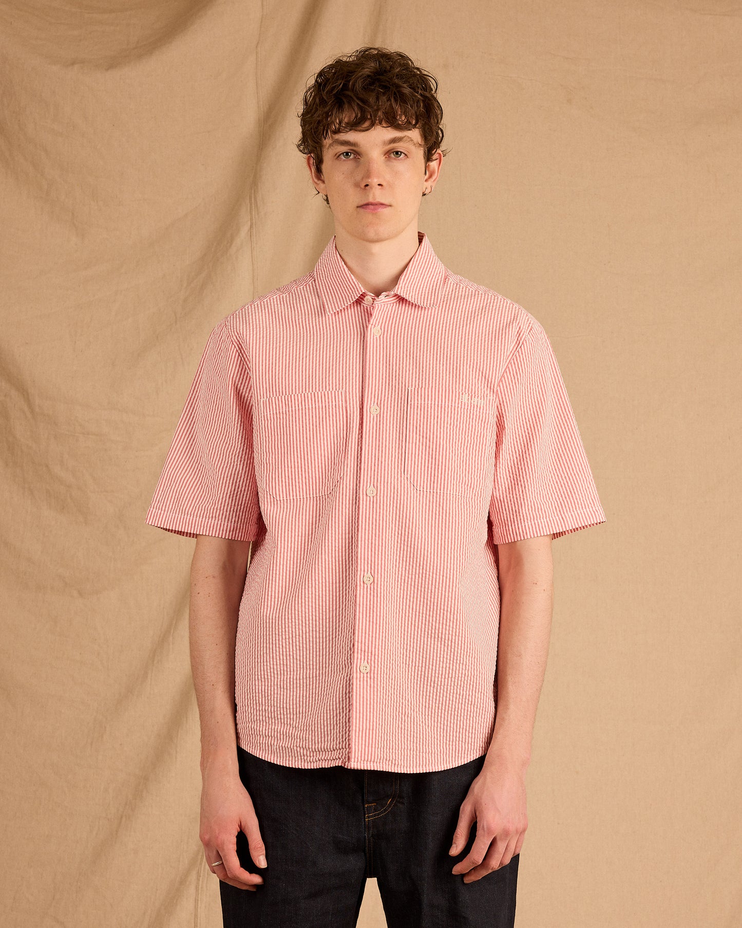 Derby Seersucker Shirt in Washed Red