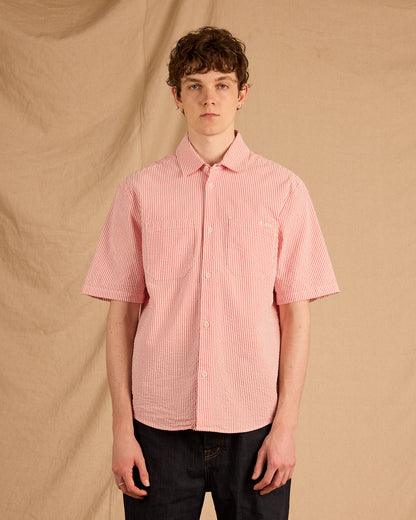 Derby Seersucker Shirt in Washed Red