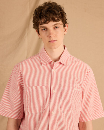 Derby Seersucker Shirt in Washed Red