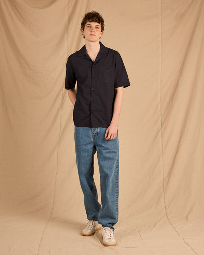 Grange Poplin Shirt in Dark Navy
