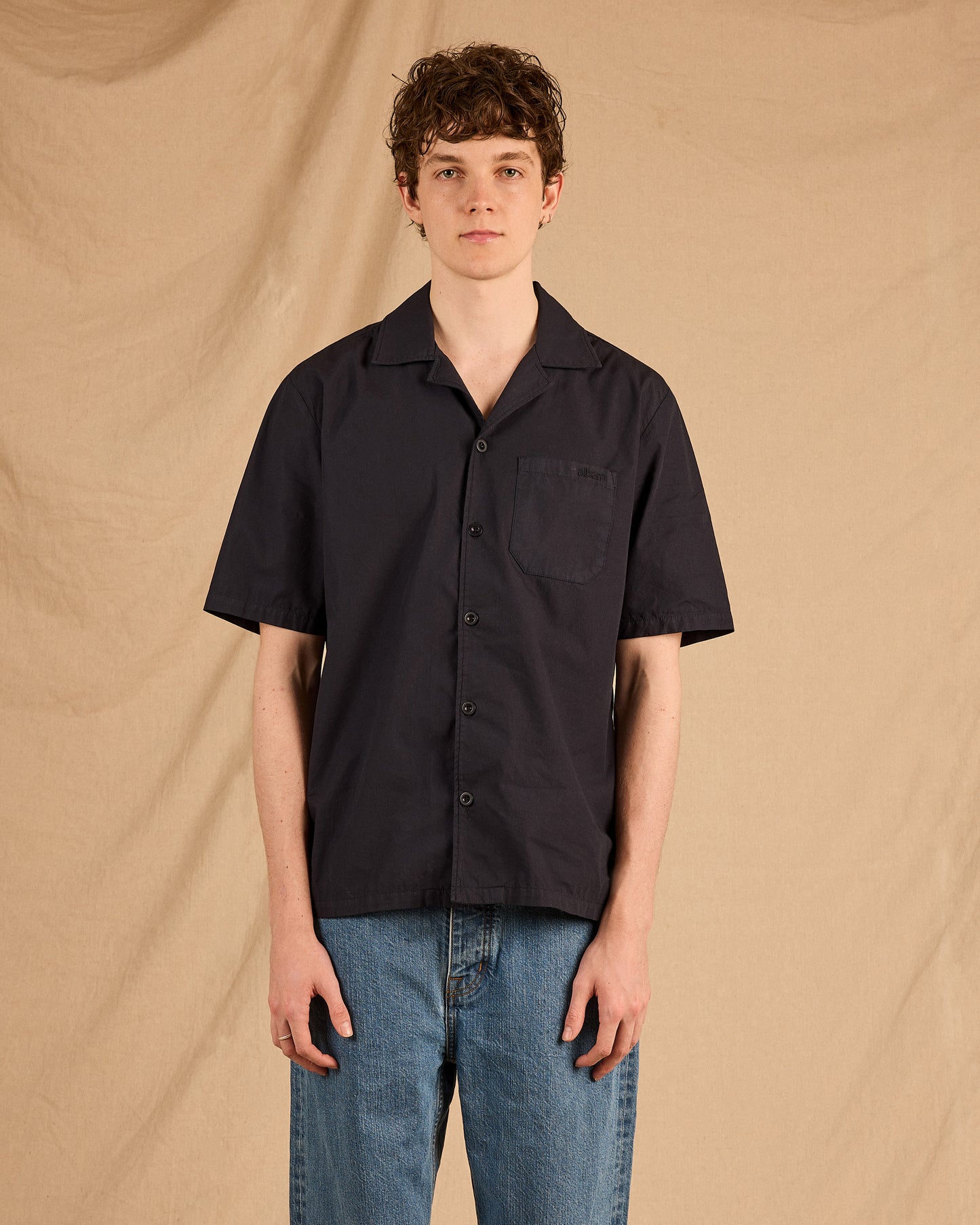 Grange Poplin Shirt in Dark Navy