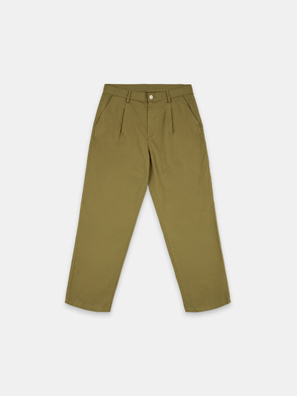 Kent Cotton Pleat Trouser in Khaki