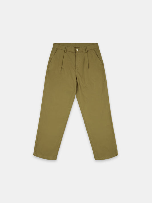 Kent Cotton Pleat Trouser in Khaki