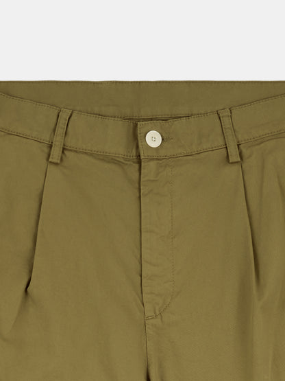 Kent Cotton Pleat Trouser in Khaki