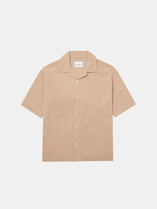 Crinkle Holiday Shirt in Warm Beige