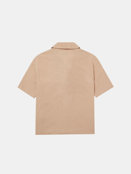 Crinkle Holiday Shirt in Warm Beige