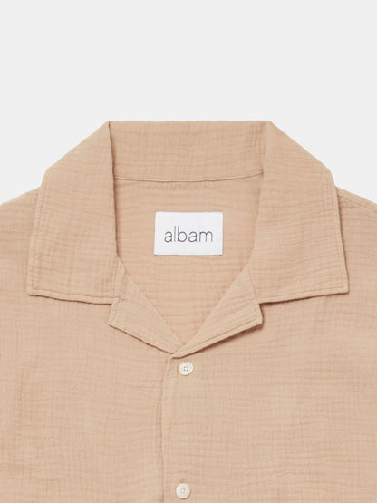 Crinkle Holiday Shirt in Warm Beige