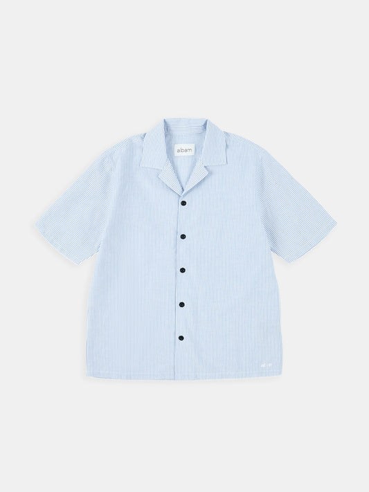 Oxford Stripe Fenton Shirt in Washed Blue