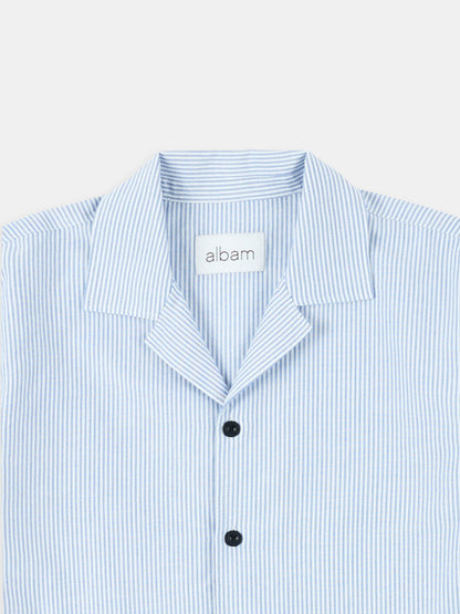 Oxford Stripe Fenton Shirt in Washed Blue