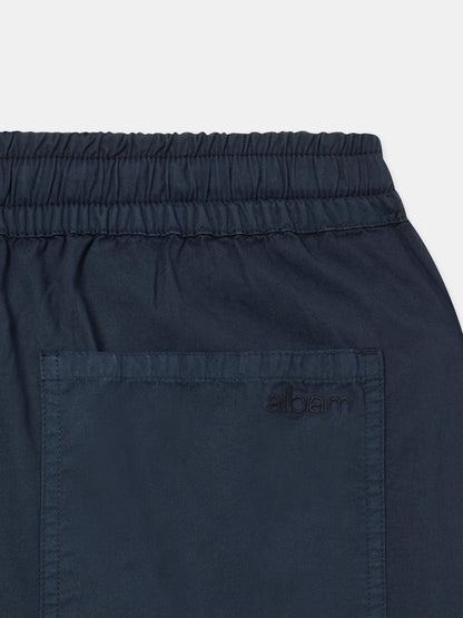 Poplin Drawstring Trouser in Dark Navy