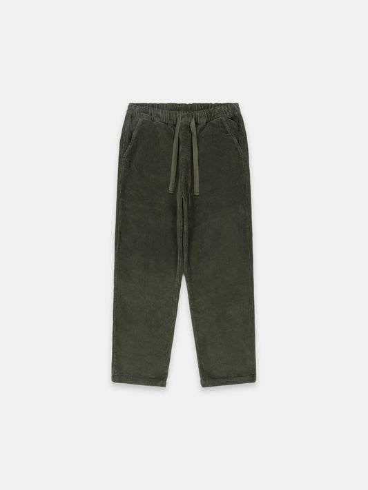 Simple Cord Drawstring Trouser in Washed Green