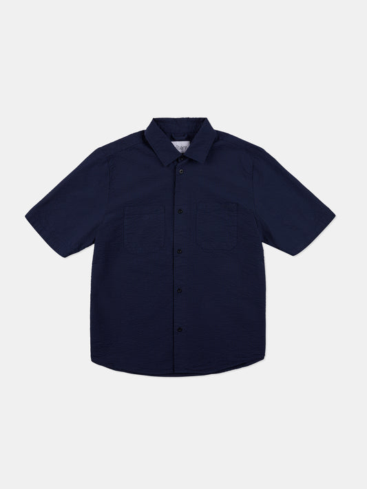 Derby Seersucker Shirt in Dark Navy