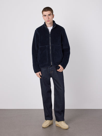 Dudley Zip Through Fleece Jacket in Dark Navy