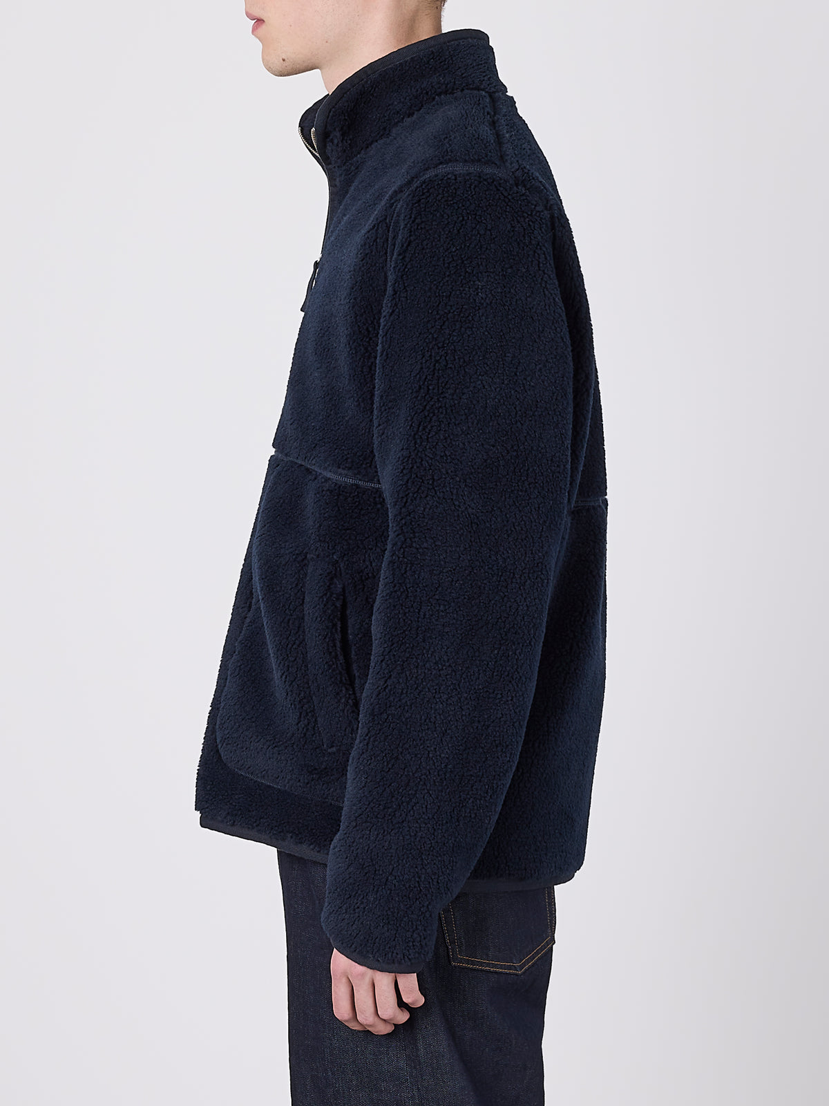 Dudley Zip Through Fleece Jacket in Dark Navy
