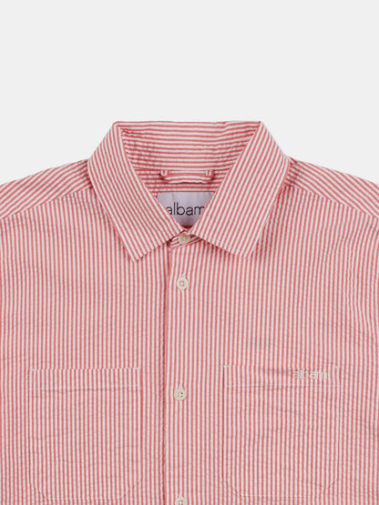 Derby Seersucker Shirt in Washed Red