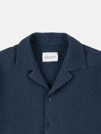 Seersucker Fenton Shirt in Dark Navy