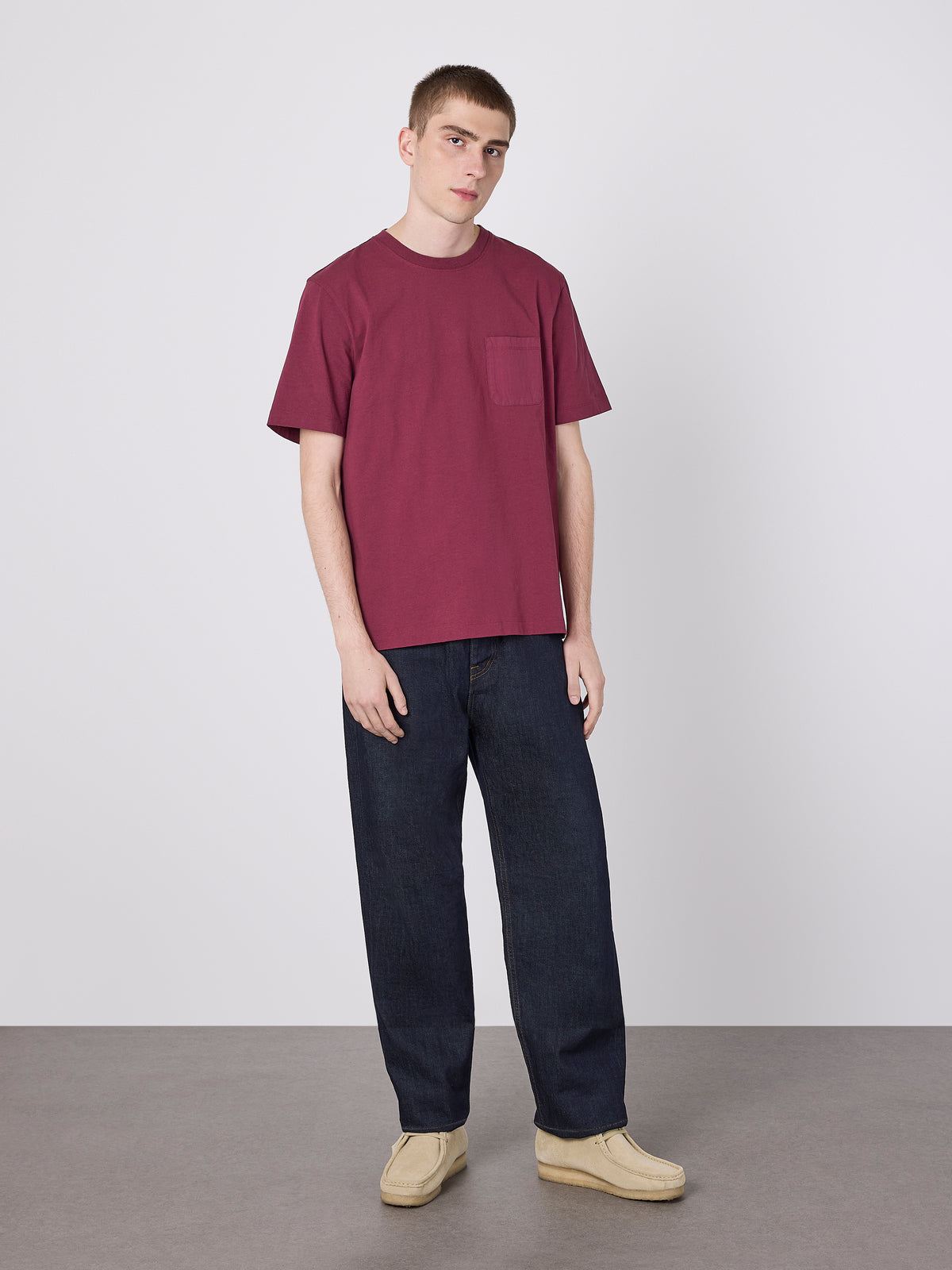 Woven Pocket T-Shirt in Deep Claret